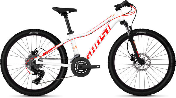 Ghost Lanao D4.4 AL W 16 Gang Shimano Tourney TX RD-TX800 8-S Schaltwerk weiß 24 Zoll Mountainbike Hardtail Jugendfahrrad MTB... star whiteneon redjuice orange, 32 cm