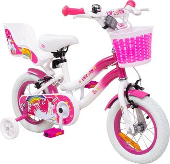 Actionbikes Motors Kinderfahrrad Unicorn 12 Zoll Kinder Mädchen Fahrrad mit Stützräder pink Einhorn