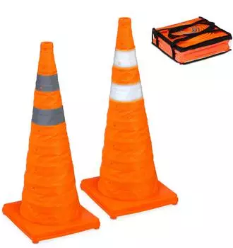 Relaxdays Faltbare Pylonen 70cm, 2er-Set, orange/silber