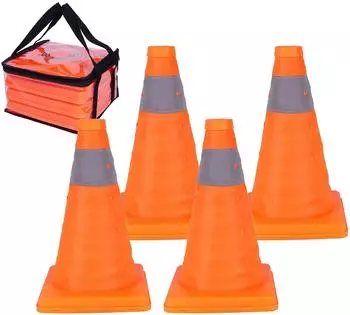 Relaxdays Faltbare Pylone 30cm, orange/silber (4er-Set)