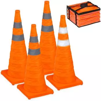 Relaxdays Faltbare Pylonen 70cm, orange/silber, 4er Set