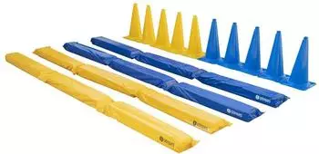Dönges Pferdegasse für Bodenarbeit mit Tasche + 10 Leitkegel 48cm blau/gelb