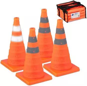 Relaxdays Faltbare Pylonen, orange, 4er-Set