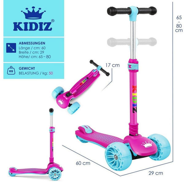 Tretroller Ausstattung & Allgemeine Daten Kidiz Scooter X-Pro2 Dreiradscooter mit PU LED Leuchtenden Räder pink