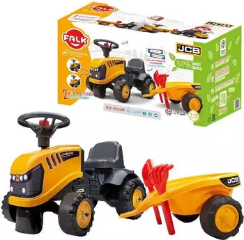 Falk JCB Baby-Aufsitztraktor mit Anh&auml;nger, Harke & Schaufel