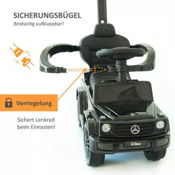 Lemodo Rutschauto mit Schiebstange Mercedes ab 1 Jahr schwarz – Sicherheitskonzept für die ersten Fahrmeter