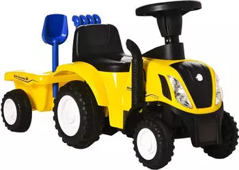 HomCom Rutsch-Traktor mit Anh&auml;nger und Hupe gelb