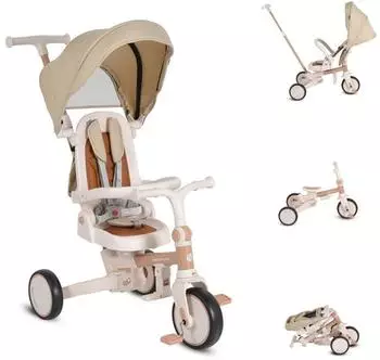 byox Tricycle Compacto 4-in-1 Dreirad, klappbarer Schiebegriff, EVA, beige