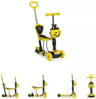Moni Lollipop 3-in-1 Kinderroller mit Sitz, Schiebestange, LED-Vorderr&auml;der, gelb (109524)