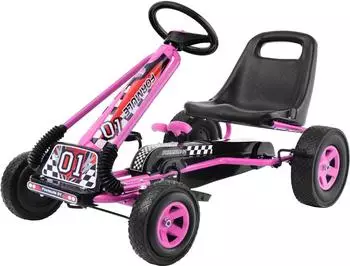 Costway Go-Kart Tretfahrzeug mit Handbremse, verstellbarem Sitz, rosa (TY283250PI)