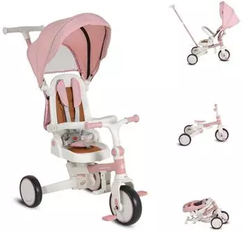 byox Compacto 4-in-1 Dreirad klappbarer Schiebegriff, EVA, rosa