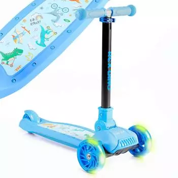 FableKids Rex Dino Kinderscooter 3-Rad, LED-R&auml;der, h&ouml;henverstellbar, klappbar