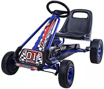 Costway Go-Kart Tretfahrzeug mit Handbremse, verstellbarer Sitz, blau (TY283250BL)