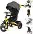 Lorelli Jaguar 4 in 1 Dreirad mit Schiebestange, drehbarem Sitz, Faltdach, schwarz/gelb