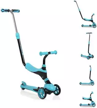 byox Tristar 3-in-1 Kinderroller mit Schiebestange, PU-R&auml;der ABEC-5, blau (107312)