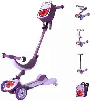 Hudora 4-in-1 Kinder-Scooter Monster-Design, LED-Räder, lavendel (11058)