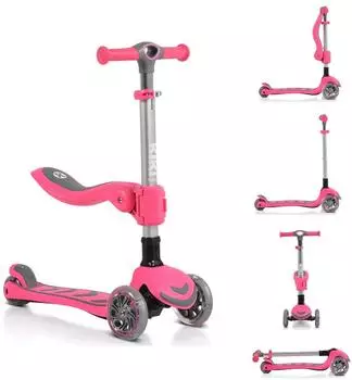 byox Kiki 2-in-1 Kinderroller klappbar, höhenverstellbar, 4 blinkende PU-Räder, rosa (108916)