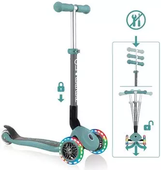 Globber Primo Foldable Lights Kinderroller 3-rädrig, 120/80mm, LED-Rollen, mint