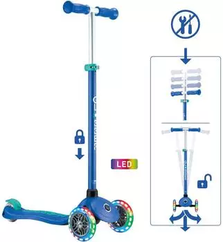 Globber Primo Plus Lights Kinderroller mit LED-Leuchtrollen, dunkelblau (442-600-4)