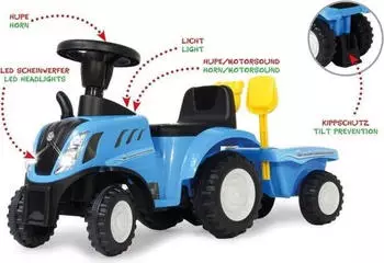 Jamara New Holland T7 Rutscher Traktor mit Anhänger, LED-Licht (460355)