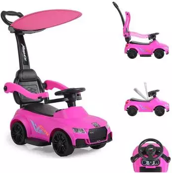 Moni Victory 2-in-1 Rutschauto mit Griff, Lehne, Fu&szlig;st&uuml;tze & Musikfunktion, pink