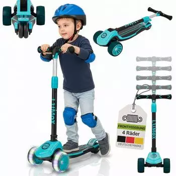 Juskys Lumox Dreiradscooter klappbar, h&ouml;henverstellbar, LED-R&auml;der, blau (302533)
