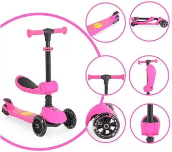 Moni Lamborghini Kinderroller 2-in-1 Laufrad, höhenverstellbar, klappbar, pink