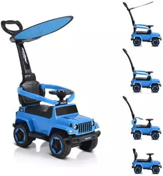 Moni Police Rutschauto mit Musikfunktion, Schiebestange, blau (109056)