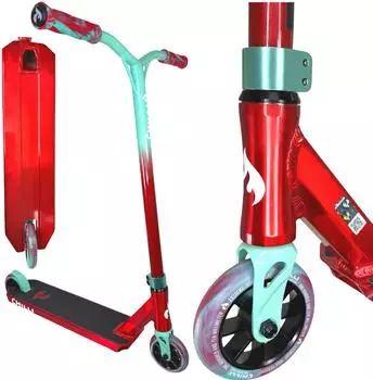 F26 Jumpstart M Stunt-Scooter transparent rot/t&uuml;rkis H=81cm