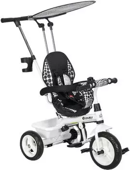 HomCom 6-in-1 Kinderdreirad mit Schubstange, Sonnendach, Korb, wei&szlig; (370-025V01WT)
