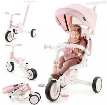 HyperMotion Tobi Forest 8-in-1 Dreirad, 360&deg; drehbarer Sitz, faltbar, rosa
