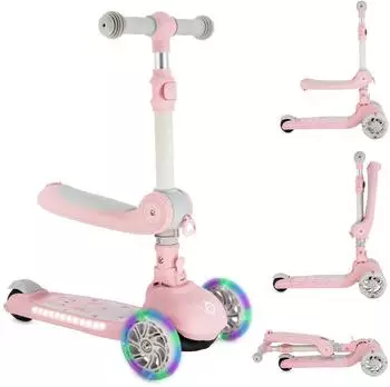 Momi Debe 2-in-1 Kinderroller mit Sitz, LED-R&auml;der, rosa, klappbar (DEBE)