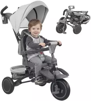 AIYAPLAY Dreirad 6in1 mit Schubstange, drehbarem Sitz, grau, 1-5 Jahre