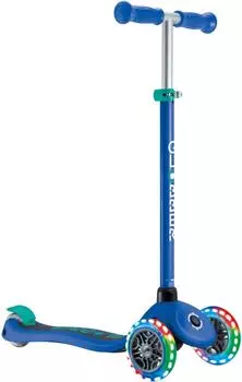Globber Primo Lights Kinder-Tretroller 3-r&auml;drig, LED-Leuchtrollen, dunkelblau