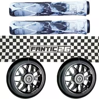 Fantic26 F26 Stunt-Scooter Ersatzteile Bundle Checker, Griffe, 110mm Abec11 Rollen, Griptape