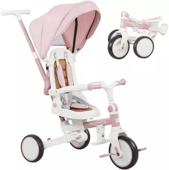 AIYAPLAY Dreirad 5-in-1 mit Schubstange, faltbar, rosa (370-410V00PK)