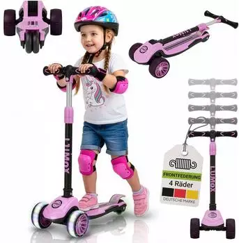Juskys Lumox Dreiradscooter klappbar, LED-Räder, rosa