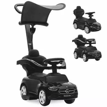 AIYAPLAY Mercedes-Benz 3-in-1 Rutschfahrzeug mit Schiebstange, schwarz (370-508V00BK)