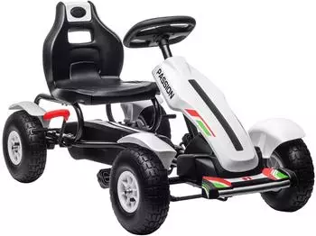 HomCom Kinder-Gokart mit Handbremse, verstellbarem Sitz, weiß