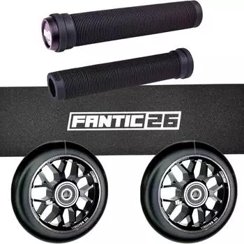 Fantic26 Stunt Scooter Ersatzteile Bundle ODI SLX Griffe, Spy7 110mm Abec11 Rollen, Griptape schwarz/weiß