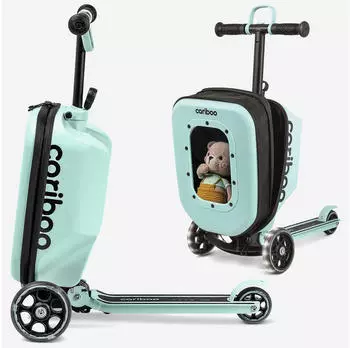 Cariboo iTravel Kinderroller 3-Rad mit Koffer, klappbar, mintgrün