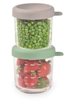 B&eacute;aba Set with glass containers 250 ml x 2 grey/green