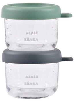 B&eacute;aba Set with glass containers 150 ml x 2 grey/green