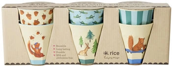 Rice Melamin Kinderbecher 6er Set - blue/happy forest prints