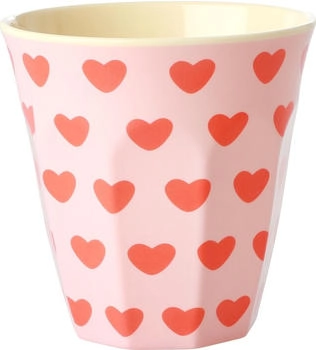 Rice Melamin Becher Medium Rosa mit Roten Herzen