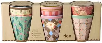 Rice Melamin 6er-SET Becher Pfau & Blumen Print 250ml