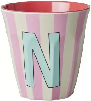 Rice Melamin Becher Buchstabe N / Streifen / Pink 250ml