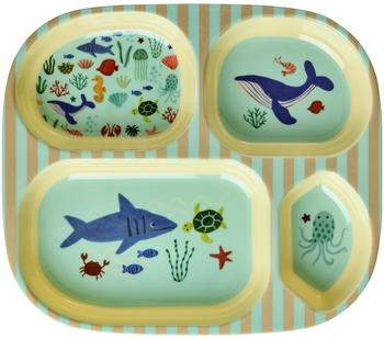 Rice Kinderteller mit 4er Einteilung Blue Ocean Print