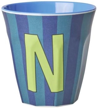 Rice Melamin Becher Buchstabe N / Streifen / Blau 250ml