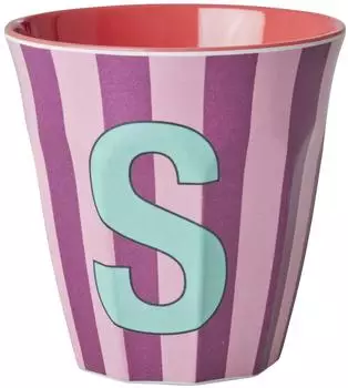 Rice Melamin Becher Buchstabe S / Streifen / Pink 250ml